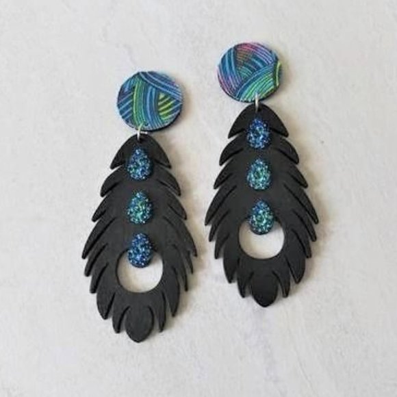 Meilani Black Feather Wood Drop Earrings - Picture 1 of 1